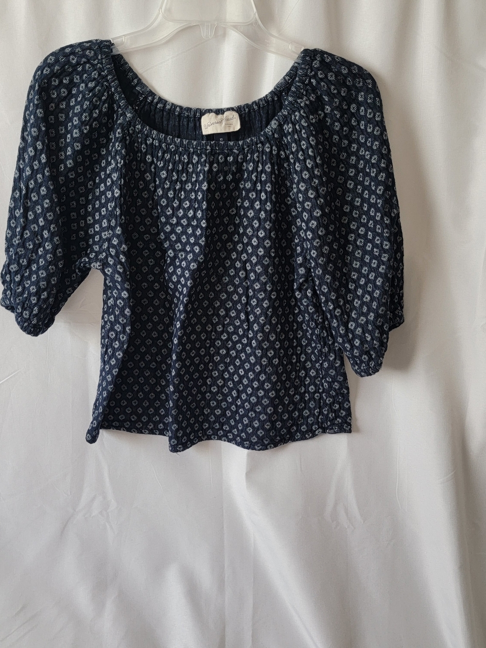 Navy Blue Printed Peasant Blouse